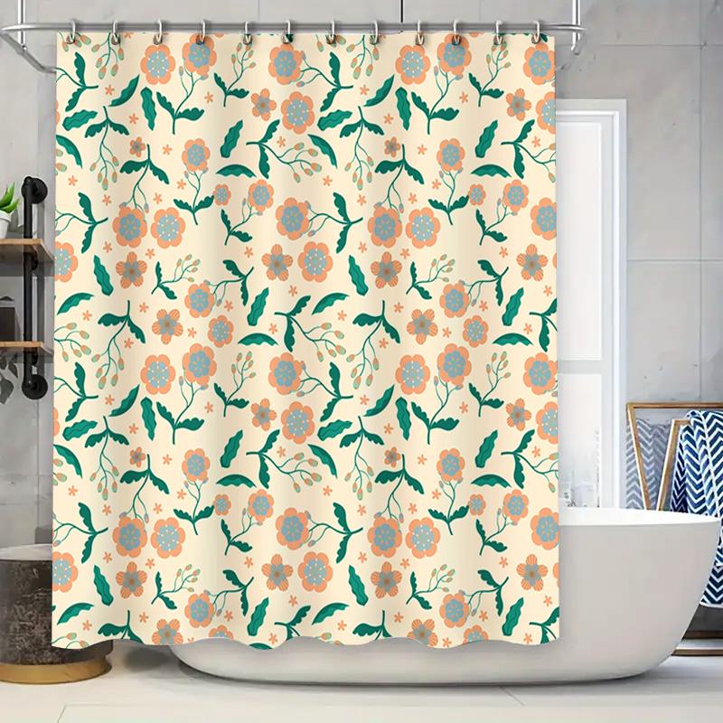 

Delightful Floral Shower Curtain Bath Decor With Blue Orange Flowers On Beige Background For Home Bathroom 90x180cm