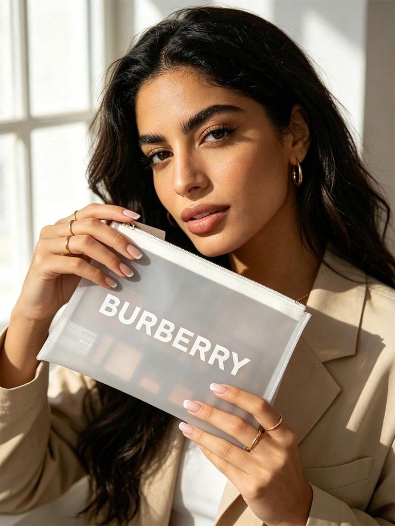 Burberry Frosted Clear PVC Makeup Bag Printed Logo Portable Zipper Cosmetic Pouch for Women Travel Daily Storage