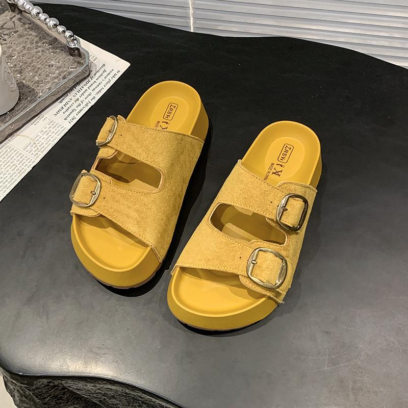 

Модные универсальные тапочки 2025 лето новые на толстой подошве с увеличением роста крутые тапочки женские носить одним словом с повседневными тапочками 40 жёлтый