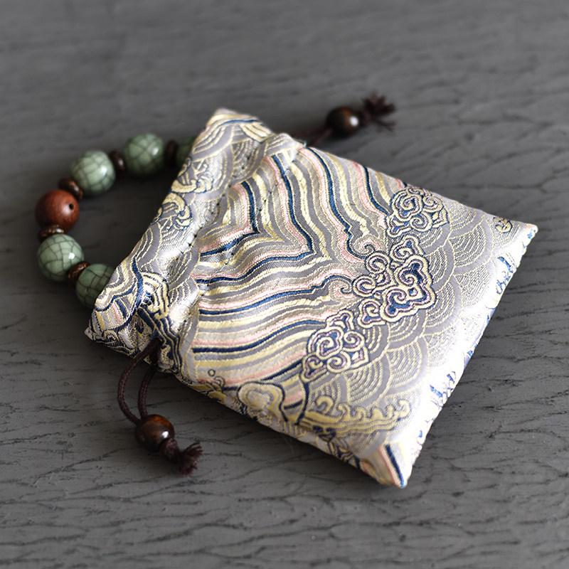 Hand-Embroidered Brocade Double-Layer Cotton Linen Drawstring Jewelry Bag