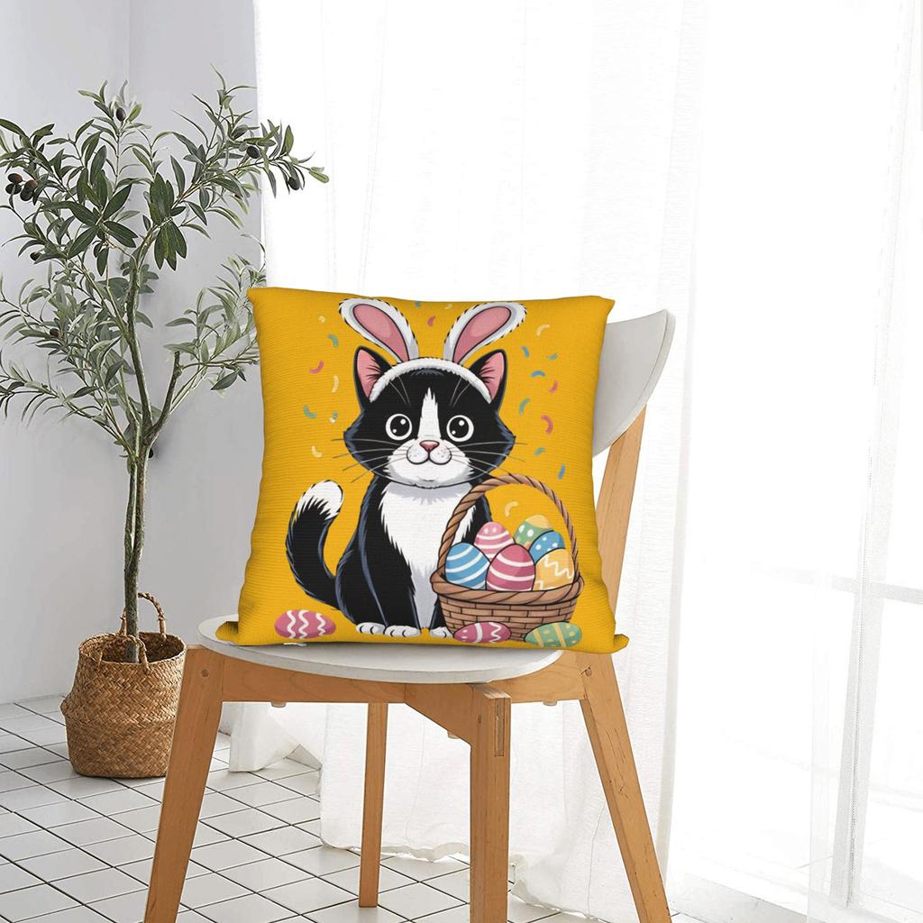 Lustige Osterkatzenohren Haseneier Kissenbezug Quadratischer Kissenbezug für Sofa Heimdekoration Neuheit Kissenbezüge
