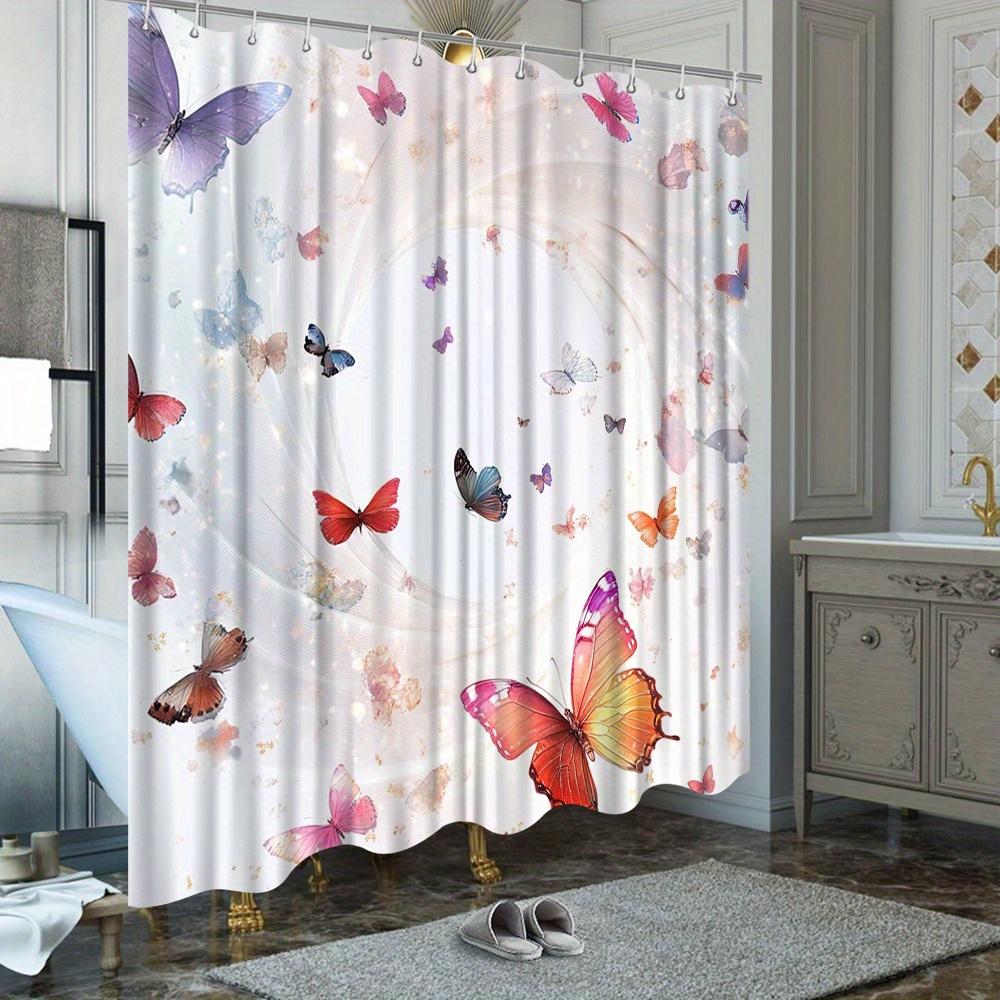 Butterflies Shower Curtain - Colorful Gradient Background, Magical Effect, Polyester,12 Hooks, 70.8x70.8, Stylish Bathroom Decor