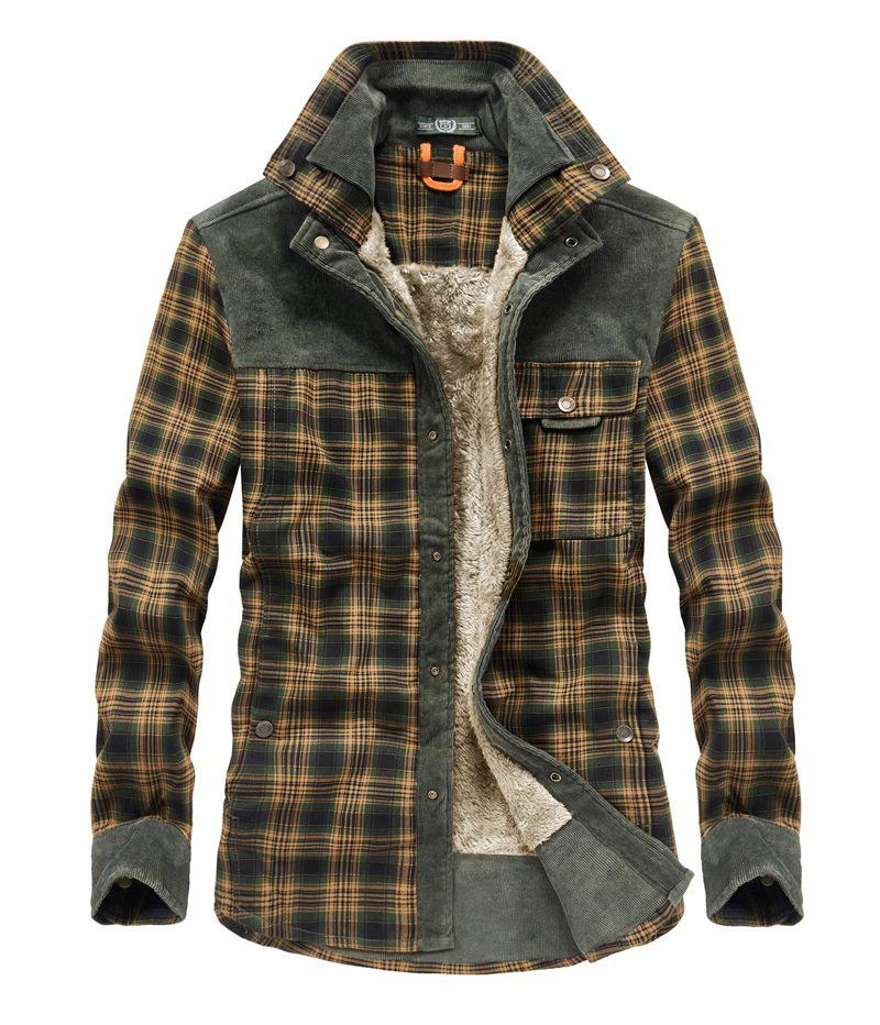 Мужская рубашка из утолщенного бархата с длинными рукавами и клетчатой хлопковой тканью 13136 2XL