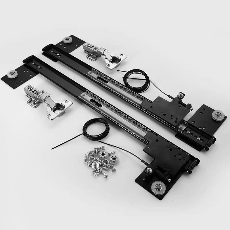 Hidden Door Track Kit Invisible Butterfly Sliding Hardware For Wardrobe Swing Pocket Door With Side Plug Flip Hinge Installation