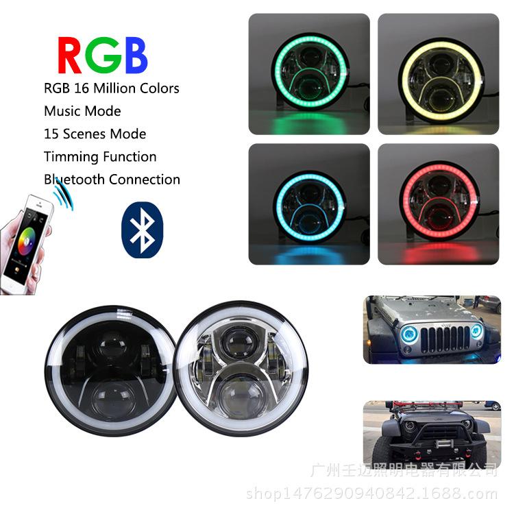 Wrangler 60W 7-inch RGB LED Car Headlights with Bluetooth Control and High Brightness