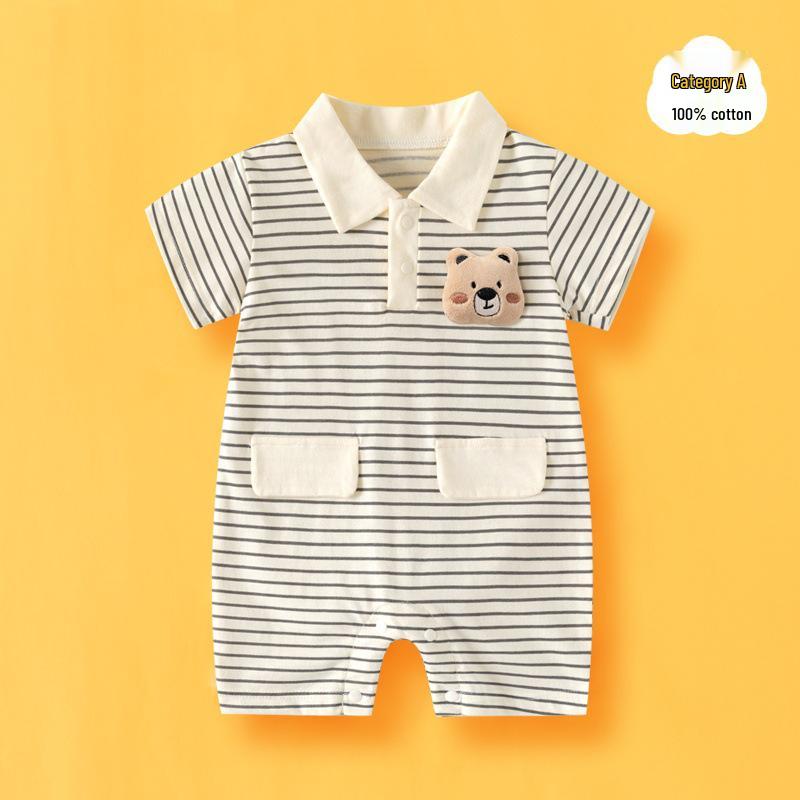 Summer Short Sleeve Pure Cotton Baby Romper - Infant Cartoon Crawling Bodysuit