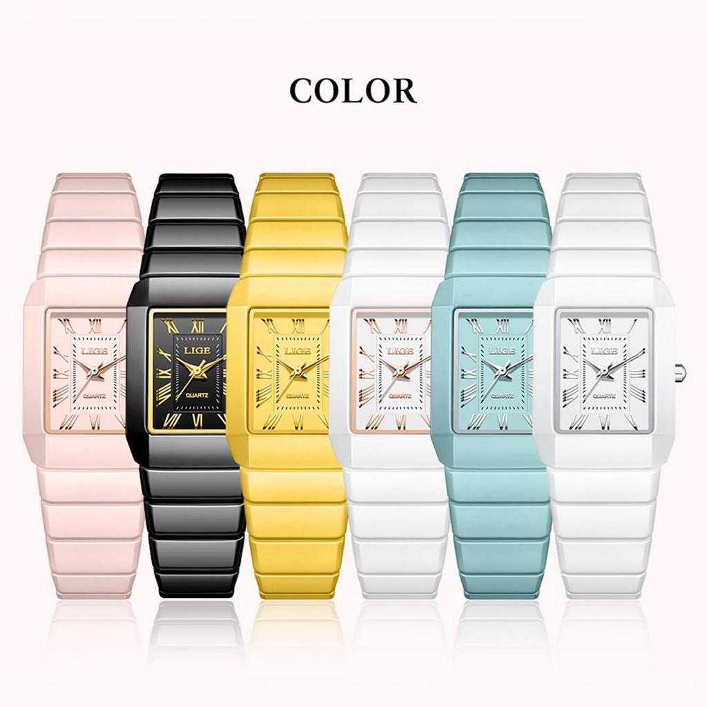 LIGE Fashion Women's Watch Simple Casual Ceramic Waterproof Quartz Watch Women Gift