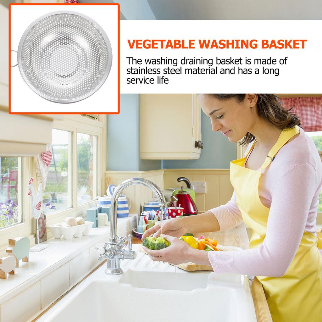 Stainless Steel Draining Basket Food Grade Safe No Smell Deformation Resistant Fruit Vegetable Rice Washing Basket Kitchen Drain