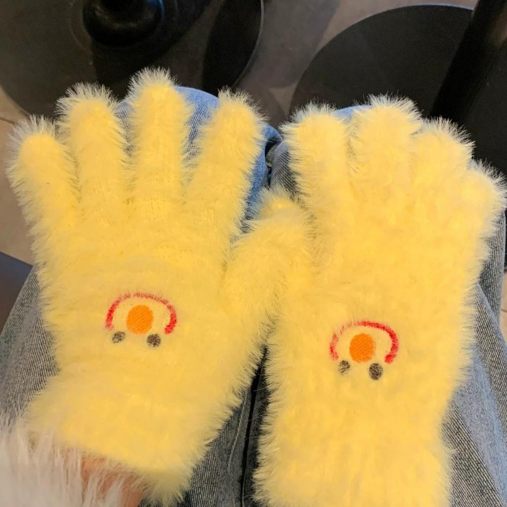 Fleece Lining Faux Mink Fur Gloves Fluffy Cycling Gloves Stylish Winter Warm Gloves For Students