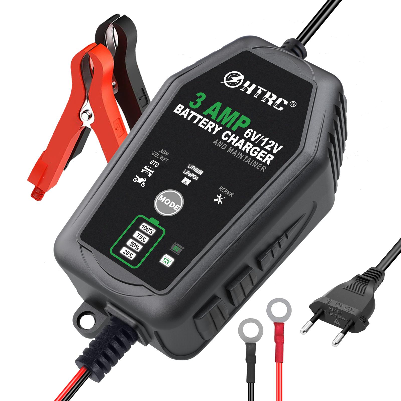 HTRC 6V 12V 3000mA Automatic Battery Charger Maintainer for Car Motorcycle Trickle Lithium LiFePO4 Lead-Acid Battery EU Plug