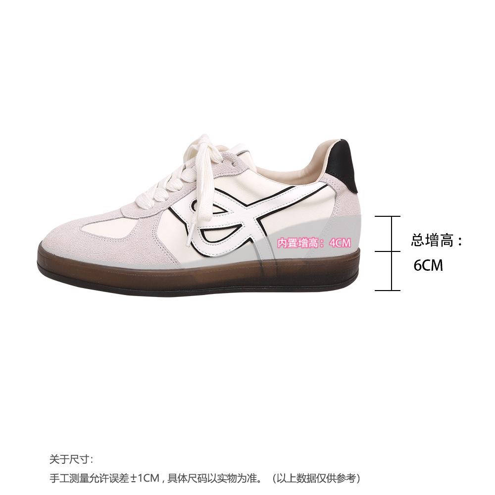 Leather Inner Height Increase Women's Red Retro Round Head Lace-up Light Casual Sports Shoes