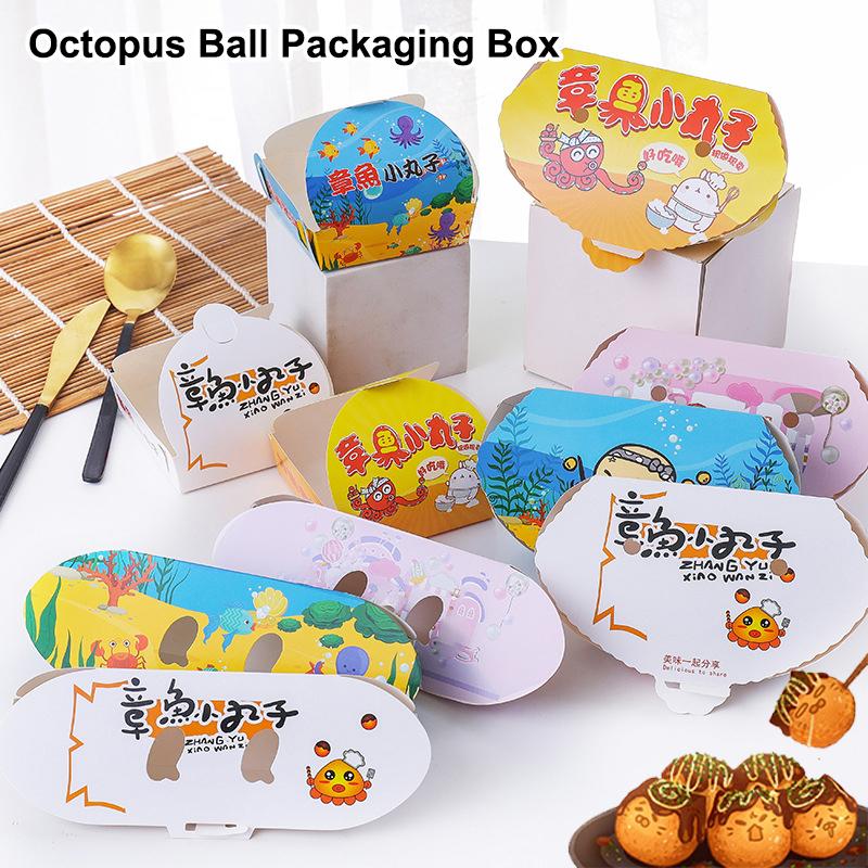 100Pcs Disposable Cartoon Octopus Ball Packaging Box Japanese Street Food Takoyaki Takeaway Snack Packing Container Party