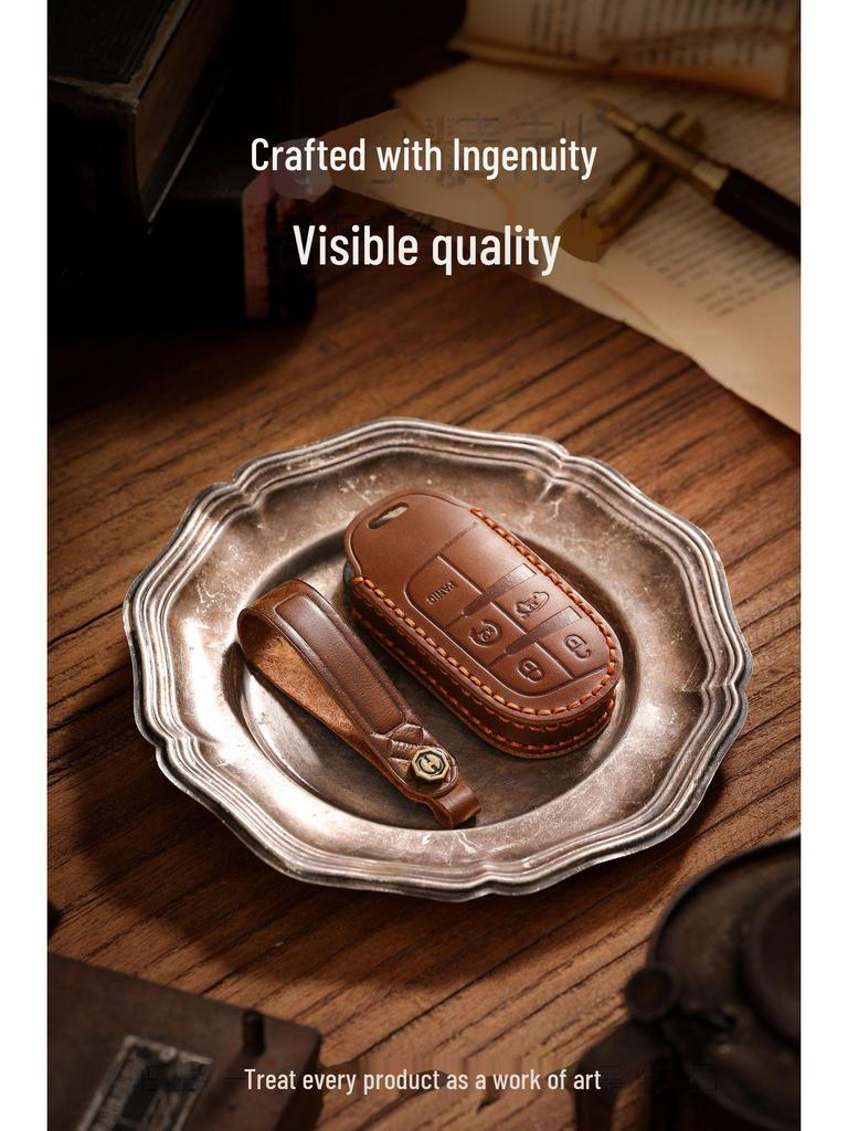 Genuine Leather Jeep Key Cover for Grand Commander & Grand Cherokee - Handmade Protective Shell with Buckle
