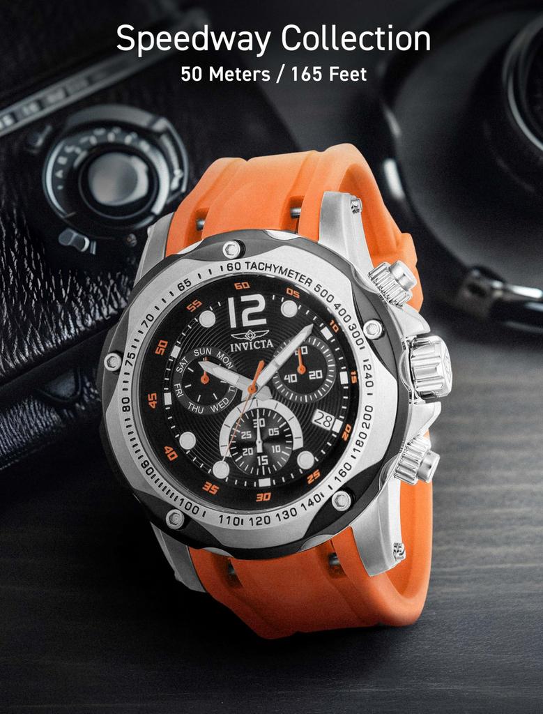 Invicta Freizeit-Uhr Speedway Schweizer Quarz Edelstahl Polyurethan Orange Herren & (Modell 20072)