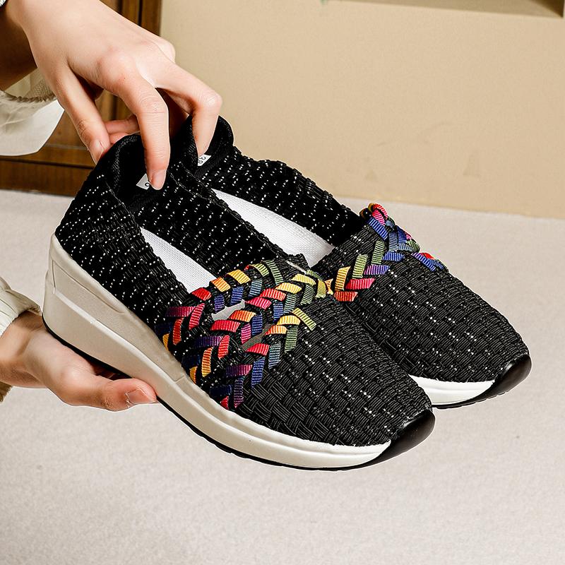 Letní červeno-černé platformové boty pletené plážové boty dámské espadrilky černé nazouvací boty ležérní klínek vícebarevné tenisové tenisky velká velikost