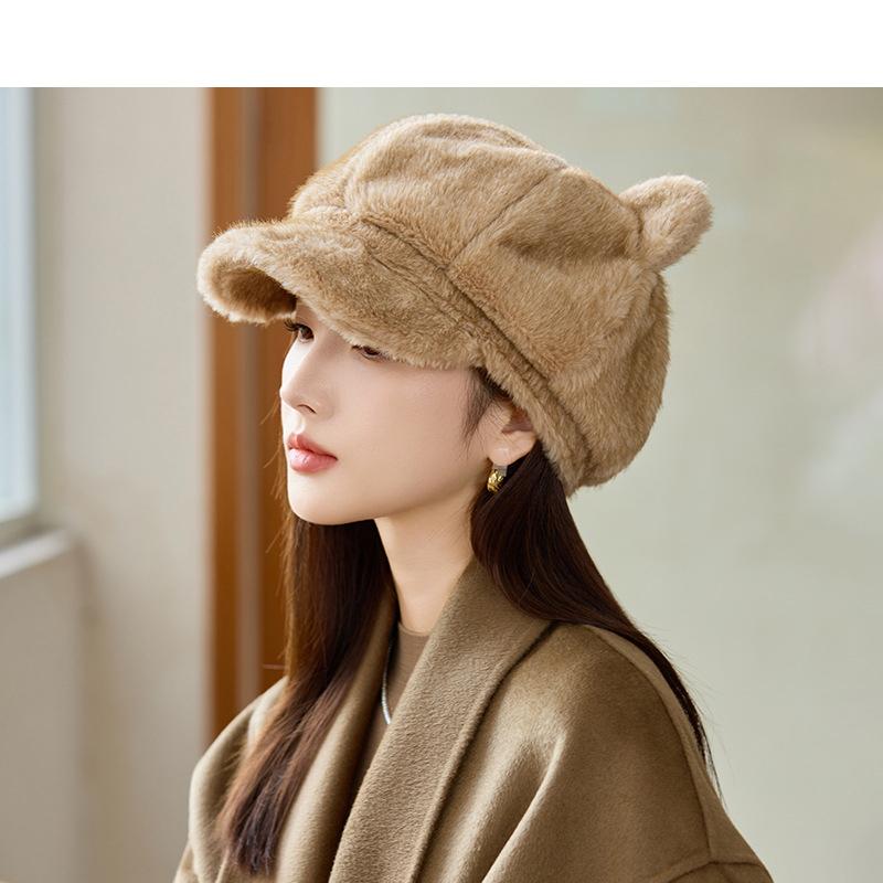 

Мультяшные кошачьи ушки восьмиугольная кепка женская осенне-зимняя теплая кепка-утка кепка-ньюсбой хаки