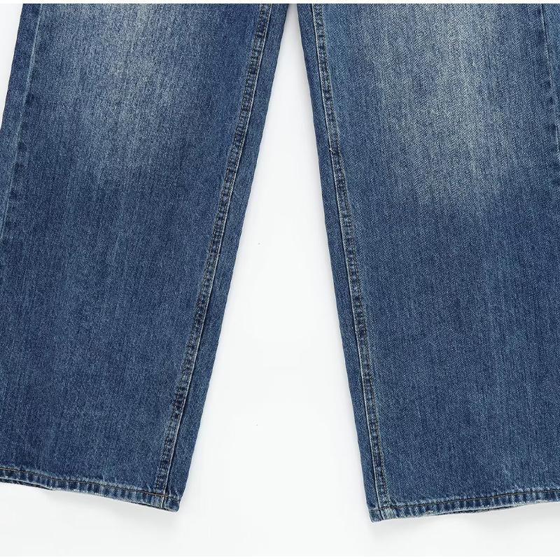 Jeans Women 2025 Fashion Spring New Arrivals All-match Basic Trousers Asymmetric Double Breasted Waist Wide Leg Jeans