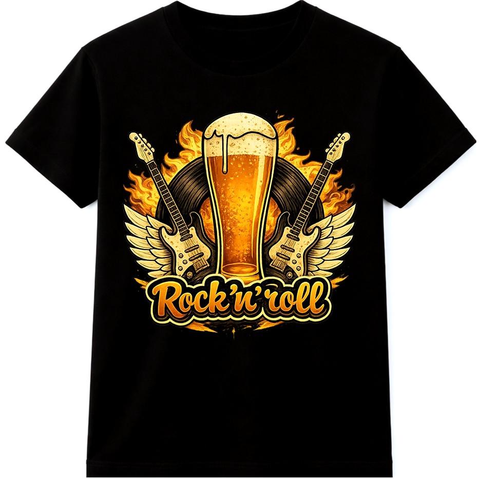 Футболка Rock N Roll Пиво Гитара Крылья Винтажная Музыкальная Графика Ретро Бар Паб Футболка XXXL