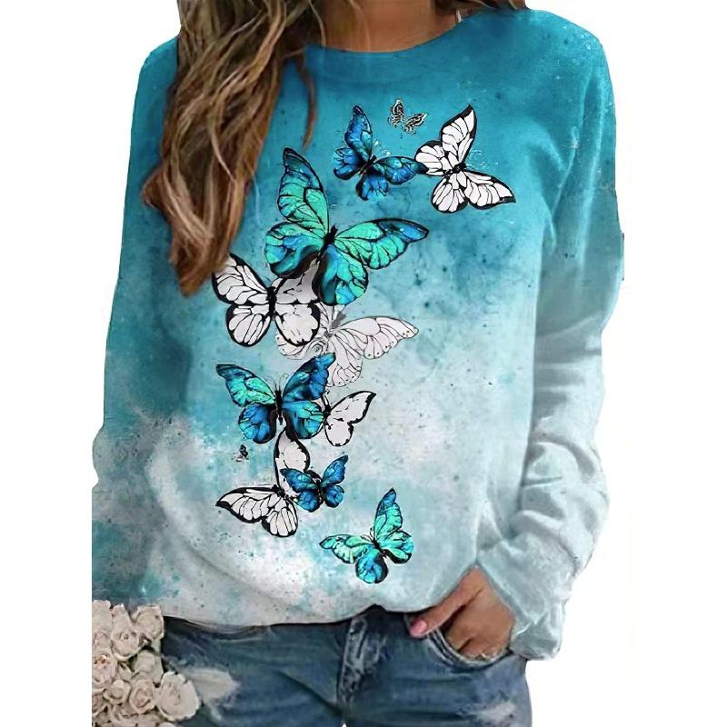 

Осенние толстовки с 3D-принтом цветов и бабочек, модные, повседневные, спортивные, с длинным рукавом, женские 6XL