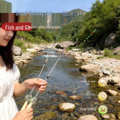 Tragbare Mini-Angelrute für Outdoor-Spaß mit Eltern und Kindern: Extrem kurz, Mikrolöder, Ideal für Camping und Bachfischen mit Kindern