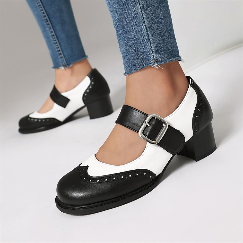 Fashion Spring Vintage Women Sandals Round Toe Mary Jane Shoes High Heels Mixed Color Big Size 35-43 Leisure Daily Female Summer Shoes