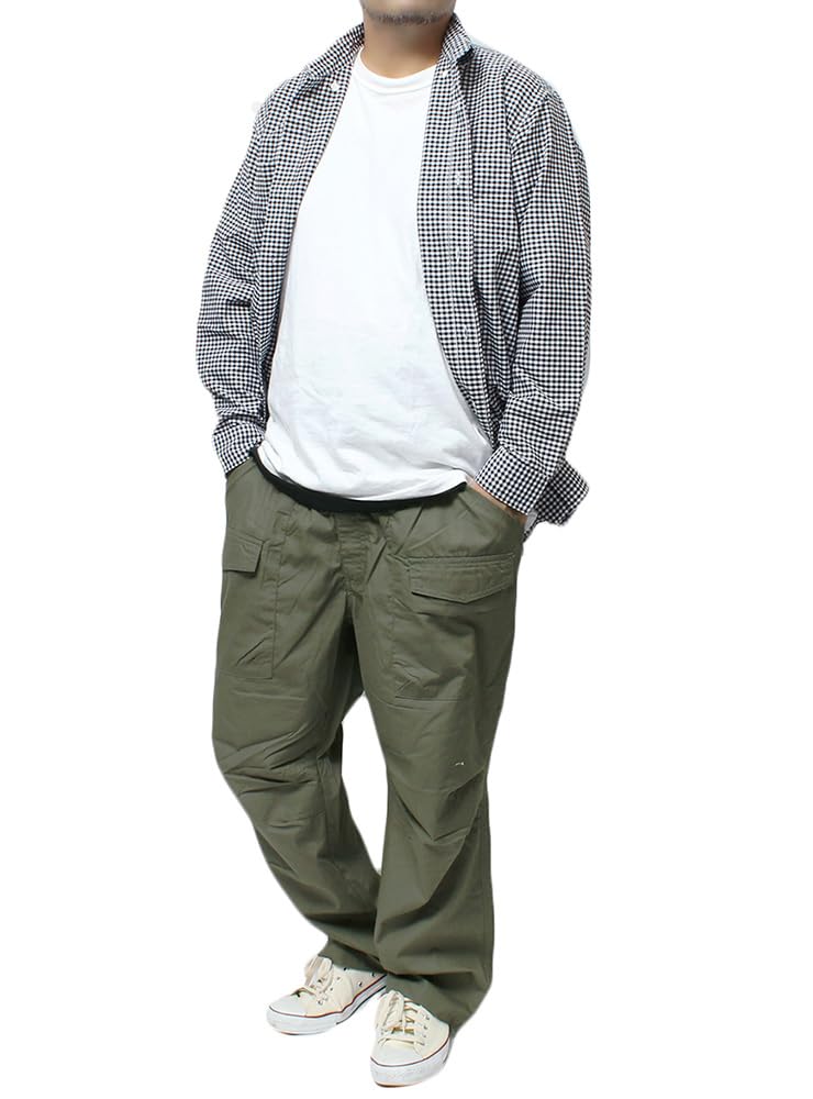 One Colors DISCUS Men's Plus Size Easy Pants with Big Pockets, Elastic Waist, Relaxed Fit, Military Style, Work Pants, Size 4L, Khaki (46)