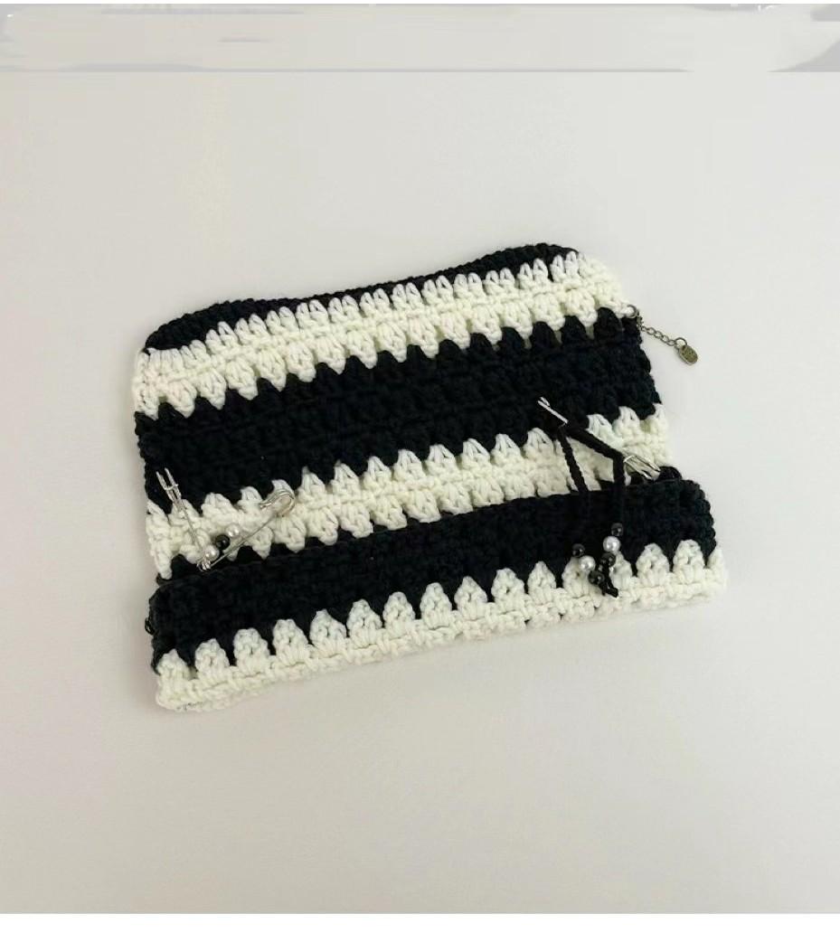 Japanese Sweet Cool Cat Ear Knitted Wool Hat Women Autumn Winter New Pin Little Devil Striped Warm Hood Black White