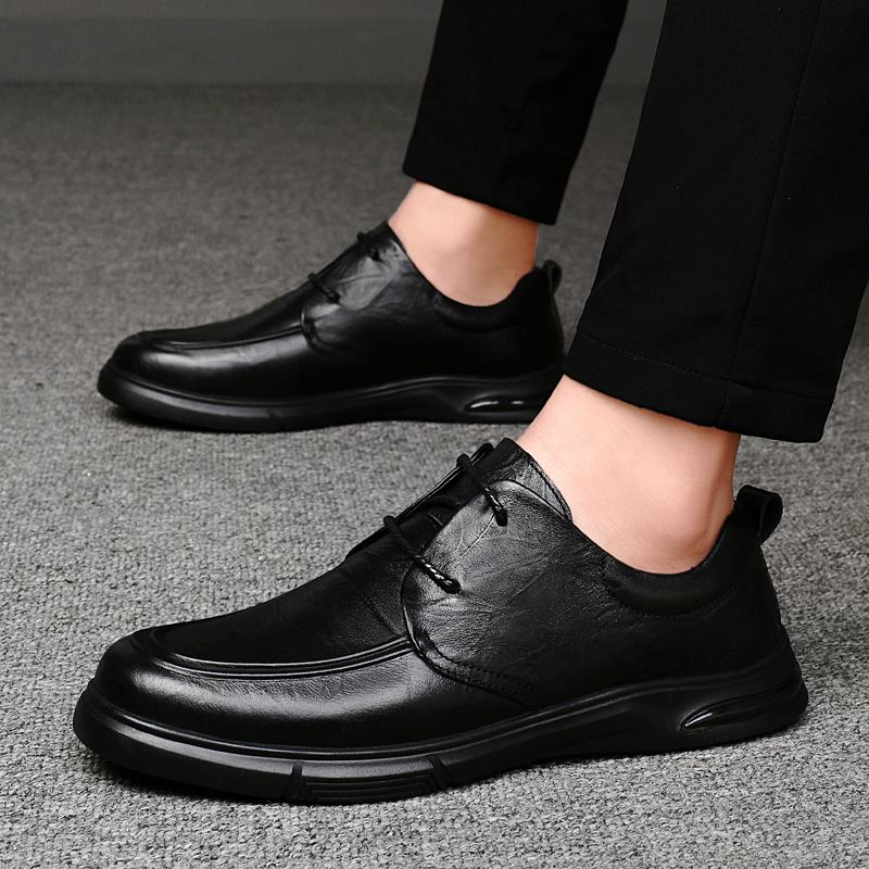 Genuine Leather Men's Shoes Comfortable Soft Lace - up Business Shoes Non - slip Rubber Sole Lightweight Formal Office Shoes