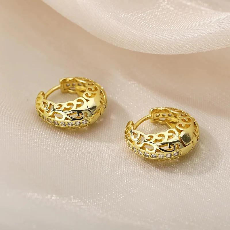 Gold Color Hollow Flowers Earrings for Women Wedding Party Silver Color Fashion  Gifts Charms Hoop Ear Accessories