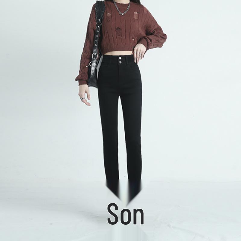 Women s High-Waisted Ash Grey Skinny Jeans - Autumn/Winter Slimming & Body-Shaping Stretch Pants 32 чёрный