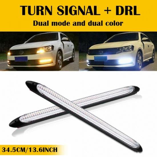 Pair Running Sequential 34.5cm Daytime Signal Lamp DRL LED Headlight Light Strip