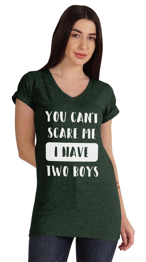 Inkmeso You Can't Scare Me I Have Two Boys Funny Graphic Mom Tshirt Cotton Top