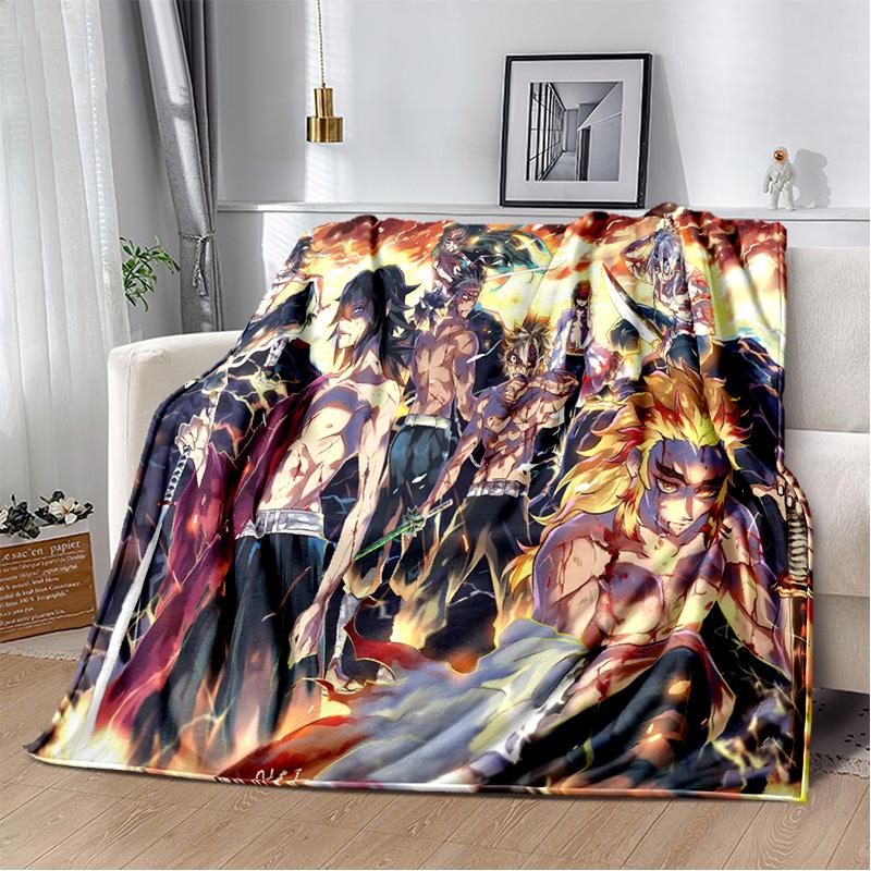 D-Demon Slayer Anime Blanket Sofa Office Nap Cover Blanket Kamado Nezuko Air Conditioning Blanket Soft and Warm