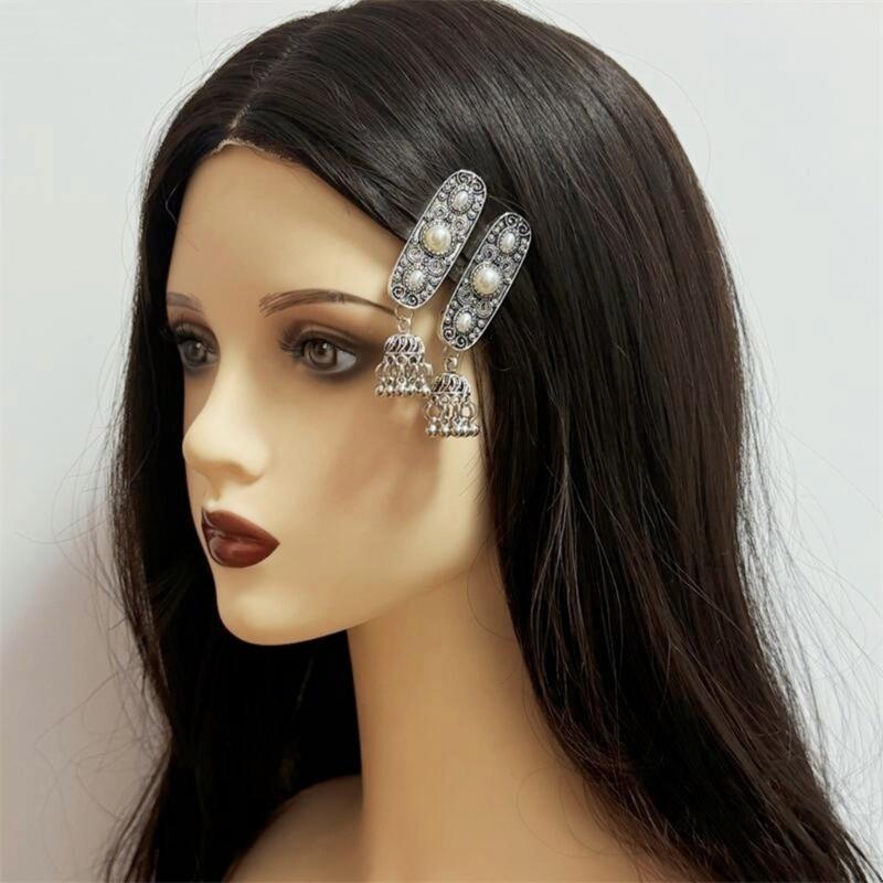 Handmade Mongolian Styles Alloy Tassels Hair Clip Ornament with Vintage Rhinestones Designs for Women Seek Unique Charm