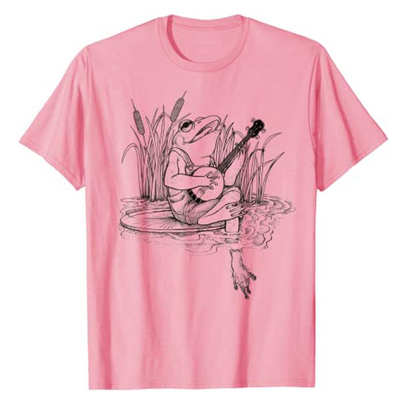 

Cottagecore Aesthetic Frog Playing Banjo Cute T-Shirt Women Men Music Lover Clothing Humor Funny Comic Cartoon Graphic Tee Tops 4XL