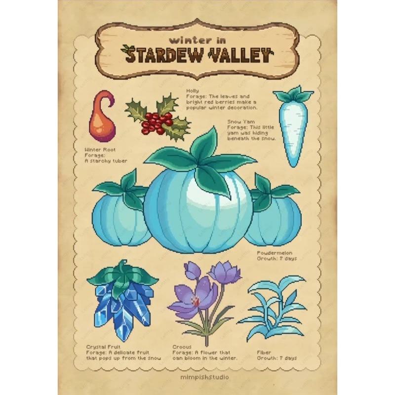 Game S-Stardew Valley Classic Pixel Poster Sticky Wall Art Printing Waterproof Home Living Bed Room Bar Aesthetic Decor