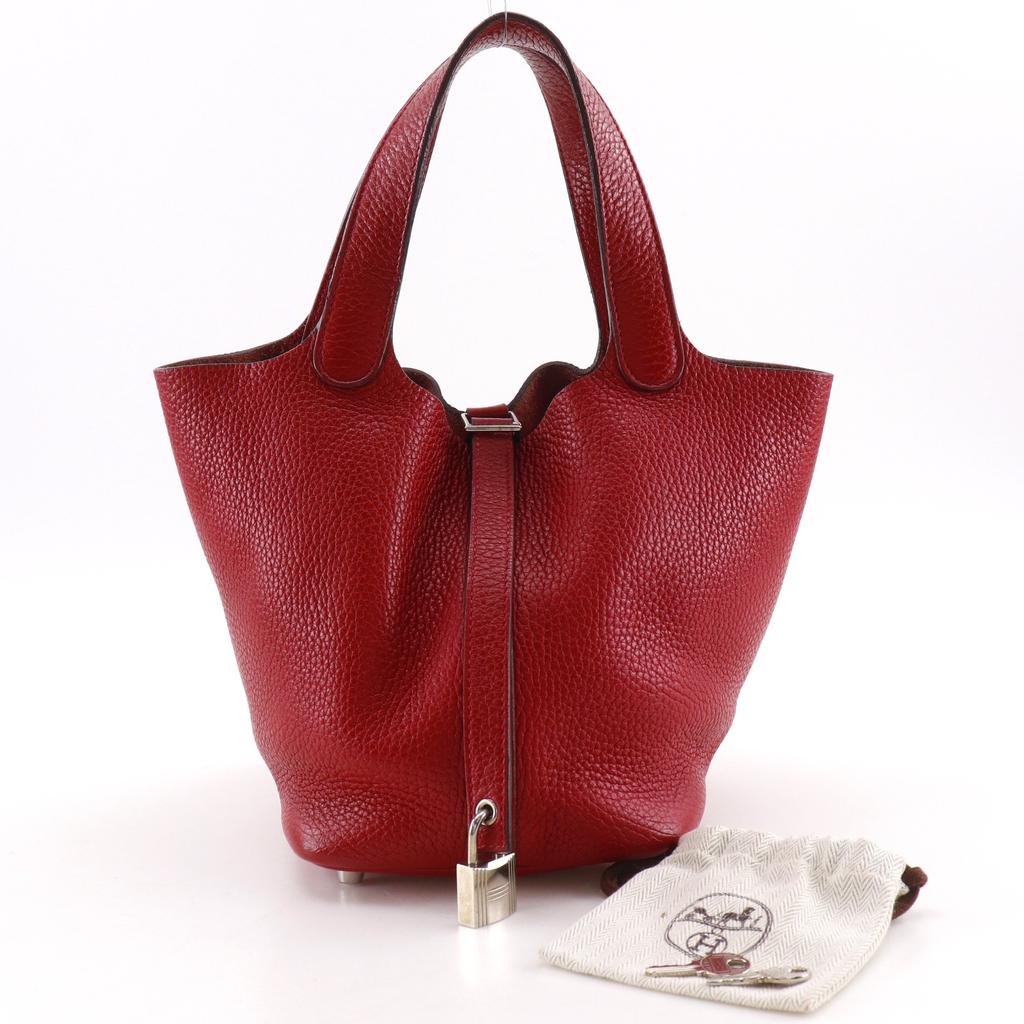HERMES Picotin Lock18 PM Handbag Red/Silver Hardware Taurillon Clemence Women Used
