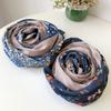 Retro Autumn & Winter Blue Warm Cotton Scarf For Women Versatile Floral Printed Shawl And Scraf