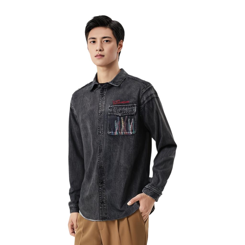 Li Ning Shirts Men's Black Pointed Collar Moderate Other ASHT005-1