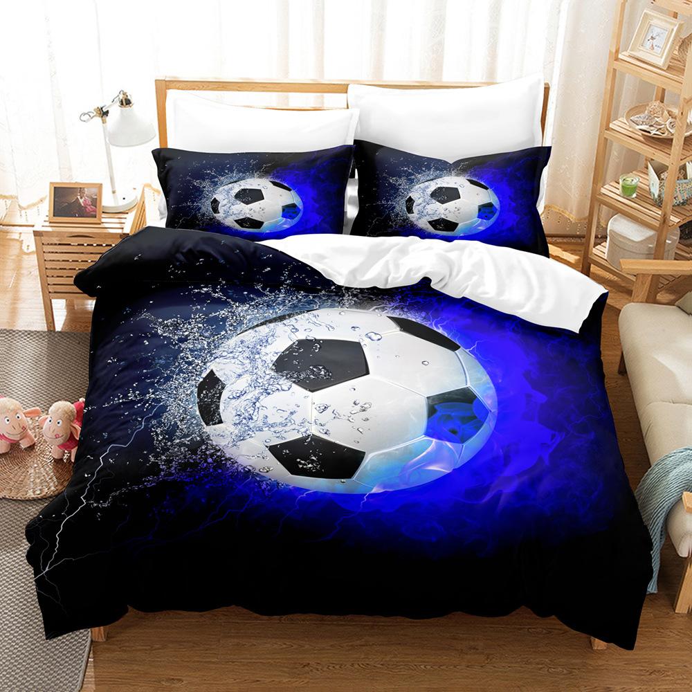 Fotbollstryck Tredelat Set 3D Digitalt Sängklädesset, Lakan Täcke Set Tvådelat Set