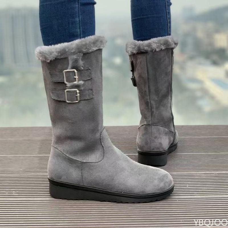 Women's new Fashionable versatile Suede Mid-calf Boot Plush Warm Snow Boots Women Winter comfortable Cotton Boots Platform shoes