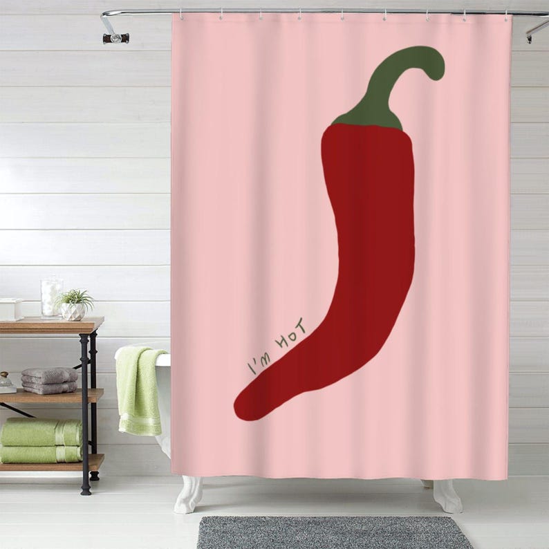 I'M Hot" Chilli Art Print Funny Shower Curtain - Cute Bath Decor & Christmas Gift Idea