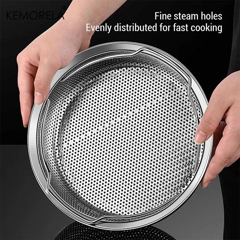 Stainless Steel Steam Basket With Foldable Handle Vegetables and Fruits Drain Basket For Rice and Soup Separation Steaming Rack