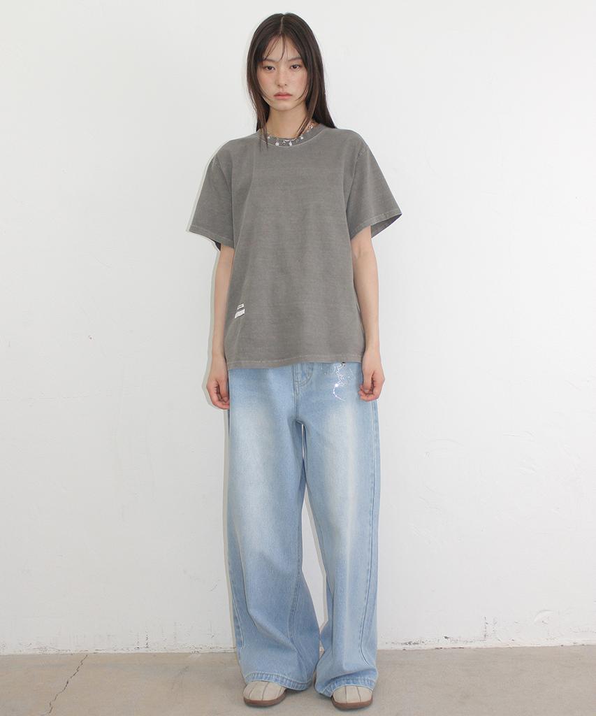 RONRON Pigment Mini Label Basic Fit T Shirt Gray