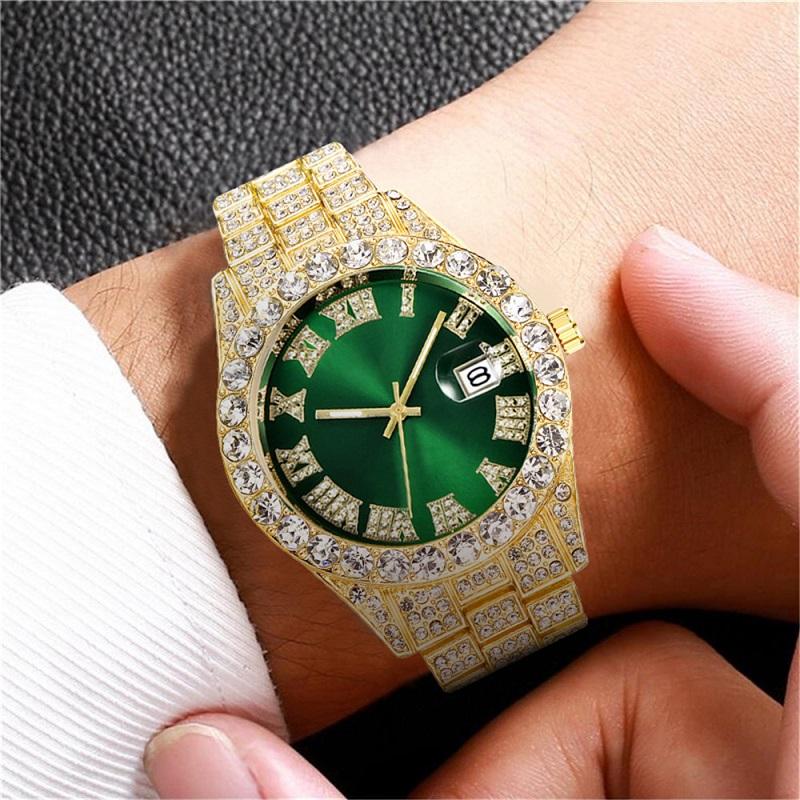 Luxury Watch Diamonds Male Watch Water Proof Brand Watches Stainless Steel Round Clock Men Quartz Wristwatches Gift Boyfriend Hiphop