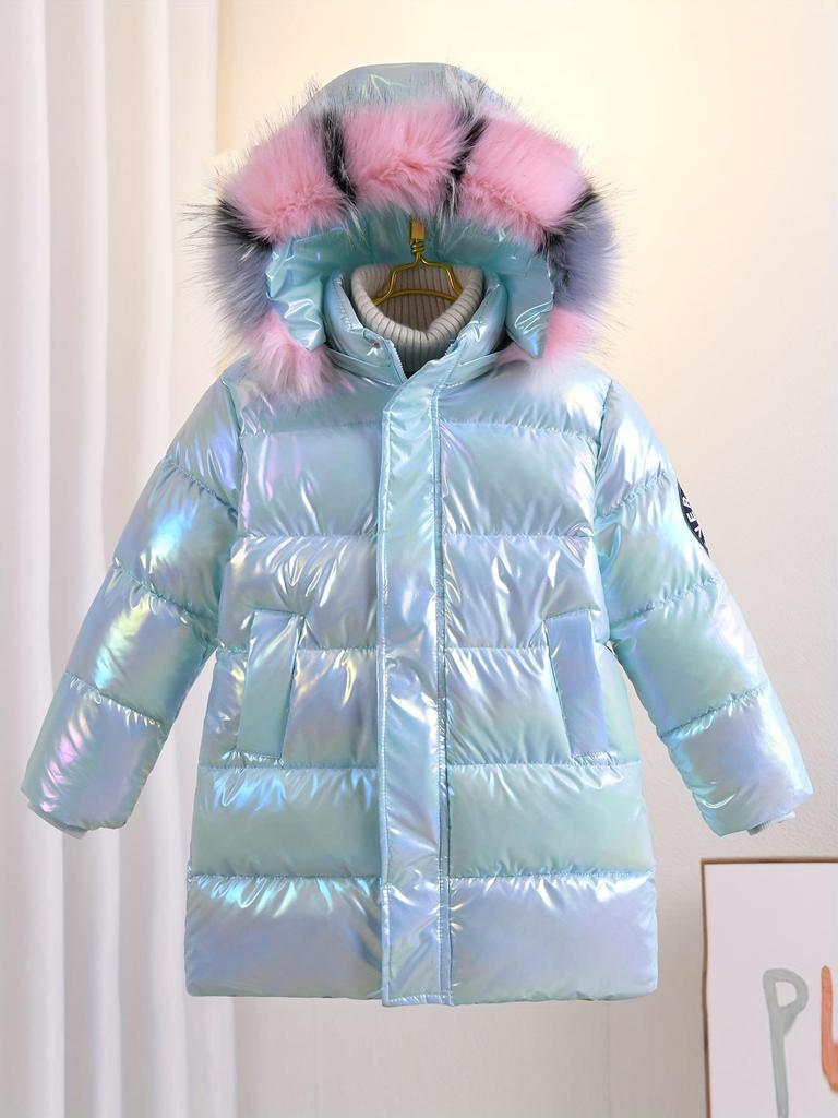 Girls' Mid-Length Shiny Winter Down Cotton Jacket