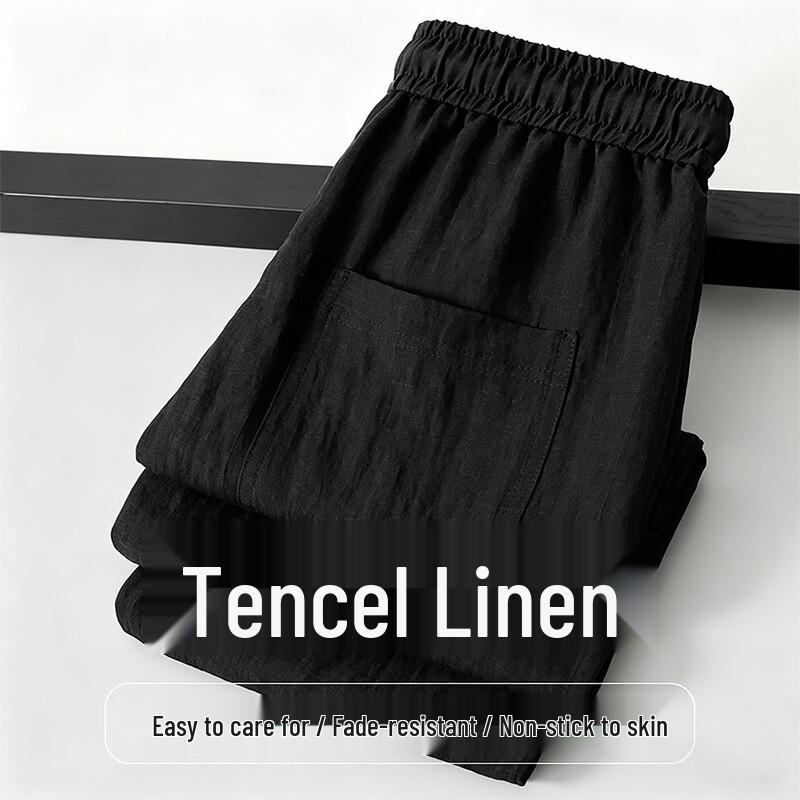 SHANSHAN Men s Tencel Linen Blend Business Casual Elastic Long Pants M