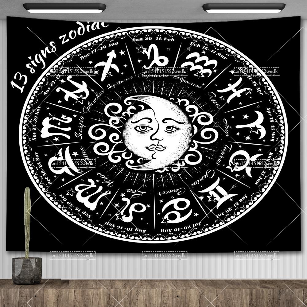 Zodiac Astrology Constellation Tapestry Indie Hippie Sun Moon Tapestry Tarot Astrology Altar Tablecloth Aesthetic Room Decor