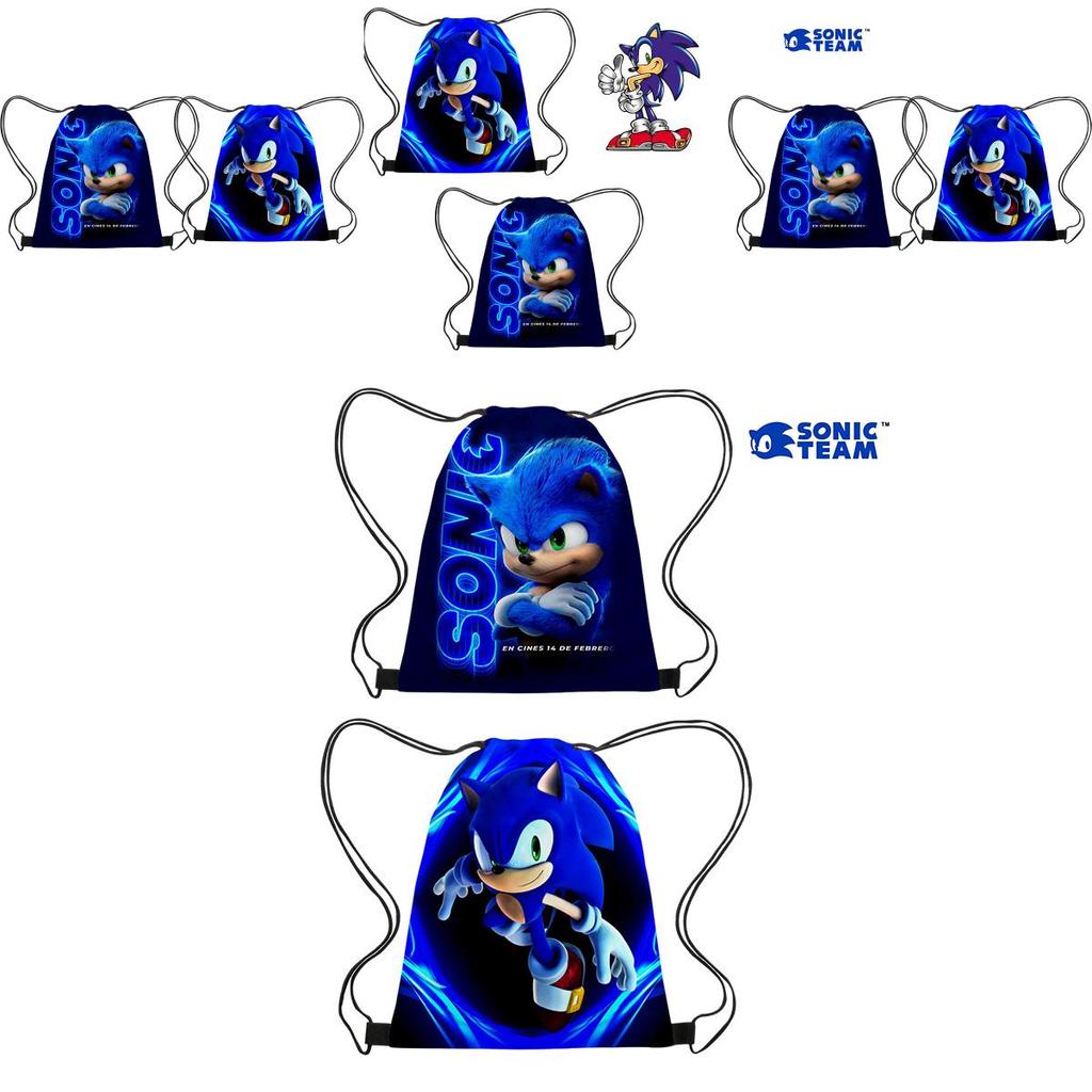 Borsa Coulisse Sonic Hedgehog Borsa Portatile in Tessuto Oxford Per Regali Colore Blu Stile Cartone Animato Creativo