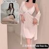 Spring and Summer Sexy Nightdress Lace Temptation V-neck Gathering Ice Silk Suspender Nightdress Backless Chest Pad Suspender Nightdress Set